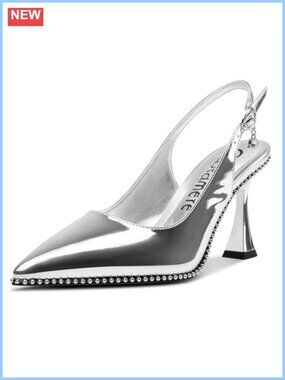 Slingback Kitten Heels Pointed Toe Beaded Dressy Pumps 3.5 Inch Heels